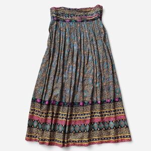 Vtg 80s 90s Boho Patterned Maxi Skirt Funky Colorful Geometric Smocked‎ Elastic